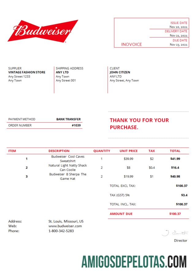 Fatura da Budweiser nos EUA amostra